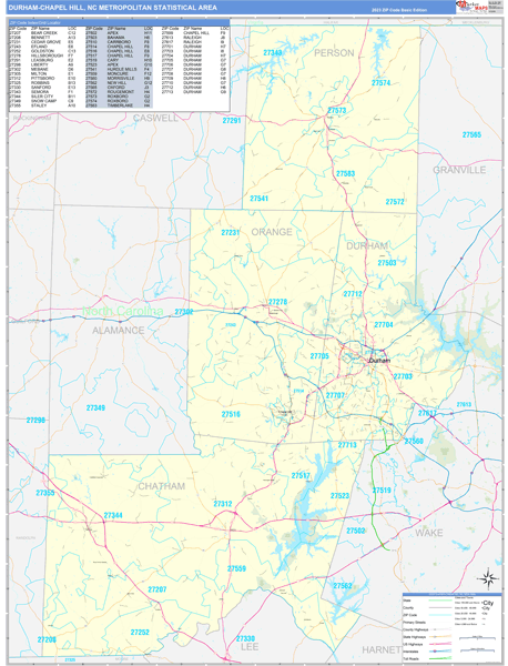 Durham-Chapel Hill Metro Area Digital Map Basic Style